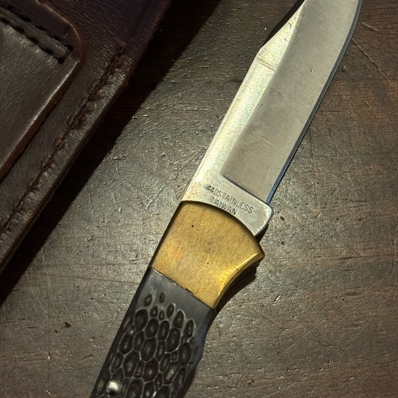 Vintage Folding Pocket Knife w/ Leather Sheath - Picture 7 of 7